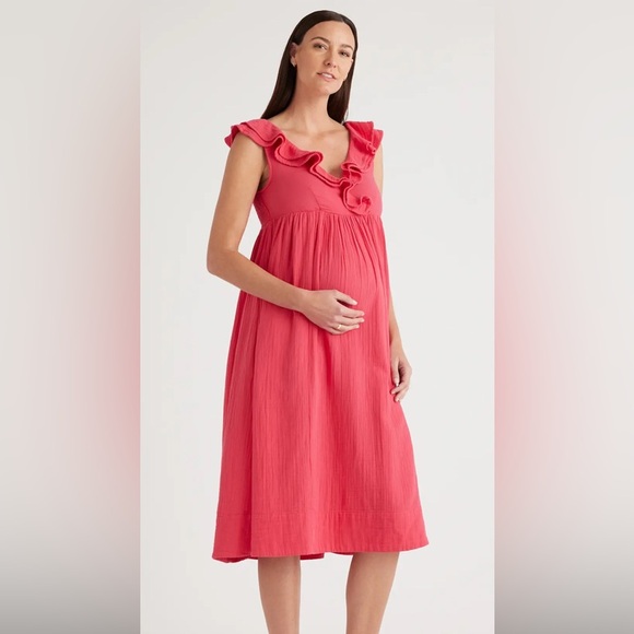 Quince Organic Cotton Gauze Maternity Ruffle Front Dress - Picture 1 of 11